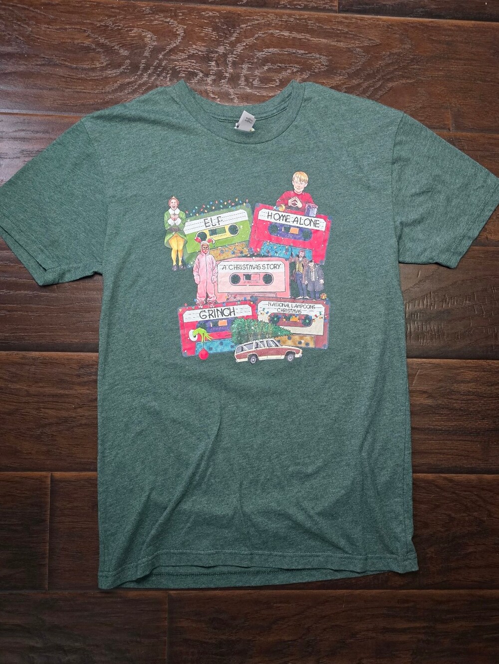 Christmas Vintage Cassette Classic Green Short Sleeve Tee Shirt Small